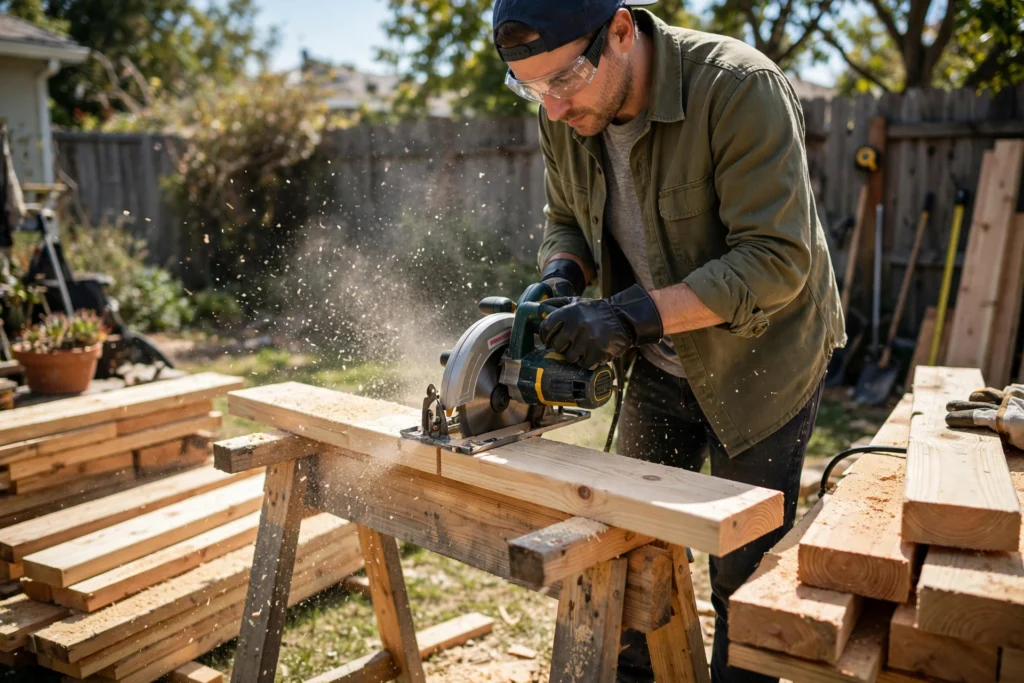 Cutting 2x4 boards for the potting bench frame