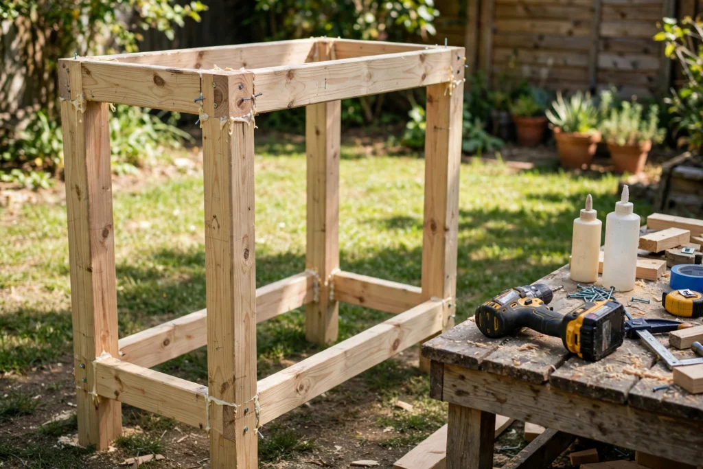 Assembling the potting bench frame