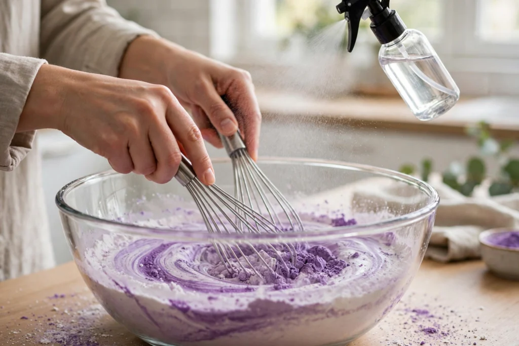 Mixing and misting the bath bomb mixture