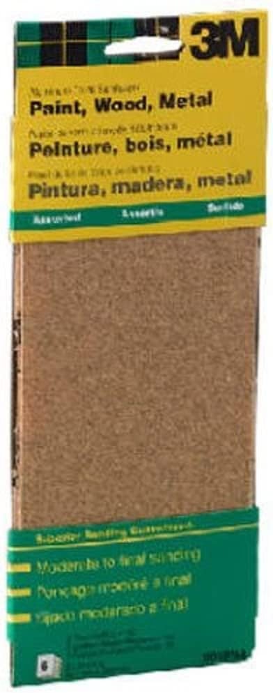 3M General Purpose Sandpaper Sheets, 3-2/3-in by 9-in, 60-100-150 Assorted