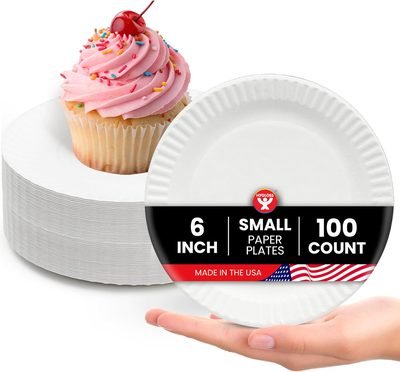 Hygloss Paper Plates 6-Inch, 100 Count, White, Uncoated, Microwave Safe