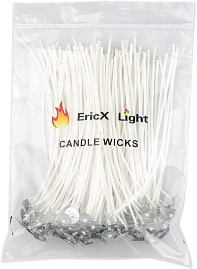 EricX Light 100 Piece Natural Candle Wick, Low Smoke 6" Pre-Waxed & 100%
