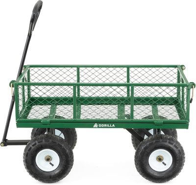 Gorilla Carts GOR400-COM Steel Garden Cart, Steel Mesh Removable Sides, 3