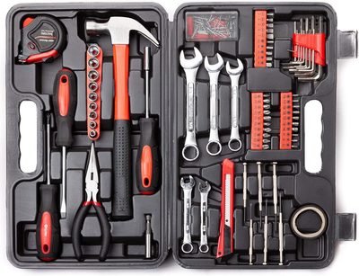 CARTMAN 148-Piece Household Tool Set, Red Tool Kit with Plastic Toolbox