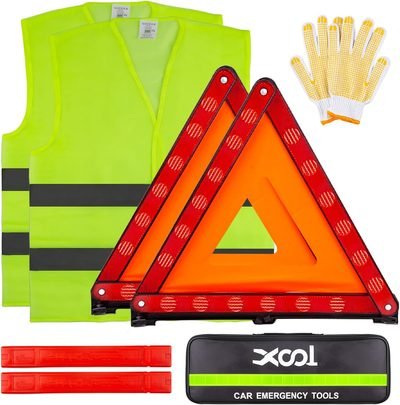 XOOL Emergency Warning Triangle Kit – Roadside Safety Kit with Reflective