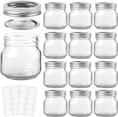 KAMOTA 8oz Regular Mouth Mason Jars, 12 Pack Silver Lids & Bands