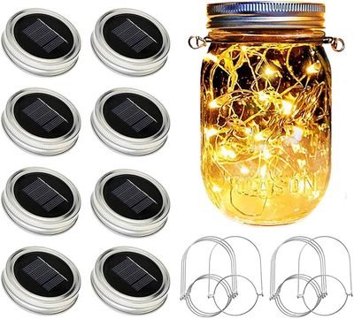 SunKite Solar Mason Jar Lights [Updated], 8 Pack 20 LED Waterproof Fairy