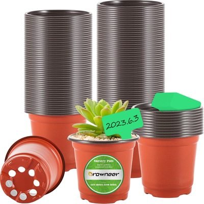 GROWNEER 120 Pcs 4 Inch Nursery Plant Pots for Plants with 15 Labels,