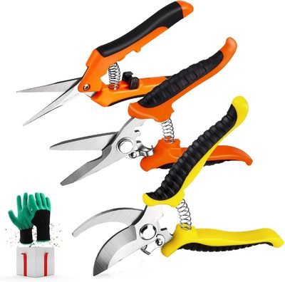 3 Pack Garden Pruning Shears Stainless Steel Blades Handheld Pruners Set