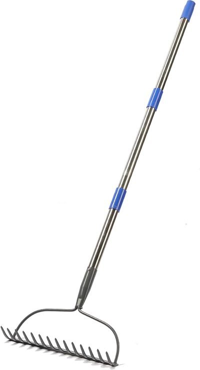 Garden Rake, 5 FT Metal Rake for Lawns Level Head Rakes with Stainless