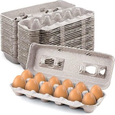 MT Products Blank Natural Pulp Egg Cartons Holds Up to Twelve Eggs 11.50"