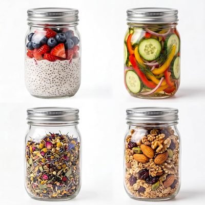 YINGERHUAN Glass Regular Mouth Mason Jars, 16 oz Clear Glass Jars with