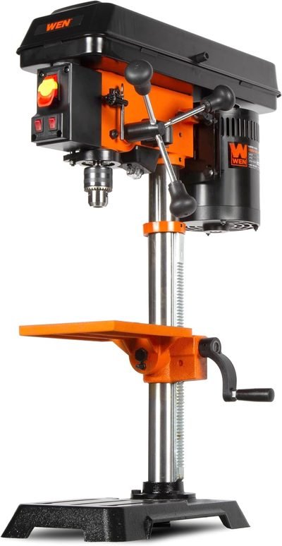 WEN 10-Inch Benchtop Drill Press, Chuck Key Storage, Laser Guide, 6.2-Amp