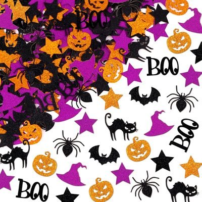 YUJUN 195PCS Halloween Confetti - Bat Witch Star Spider Black Cat Pumpkin