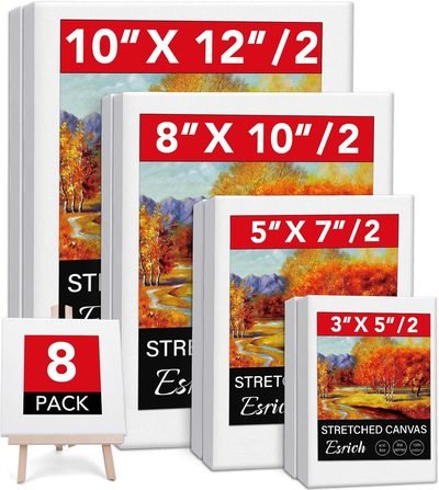 Stretched Canvases for Painting, 8PCS Multi Pack Canvas 3x5”, 5x7”, 8x10”,