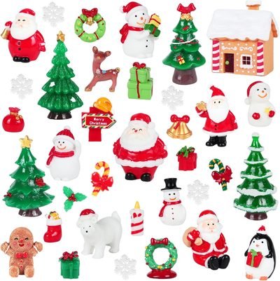 Mini Christmas Figurines, 35pcs Resin Christmas Miniature Figures Snowman