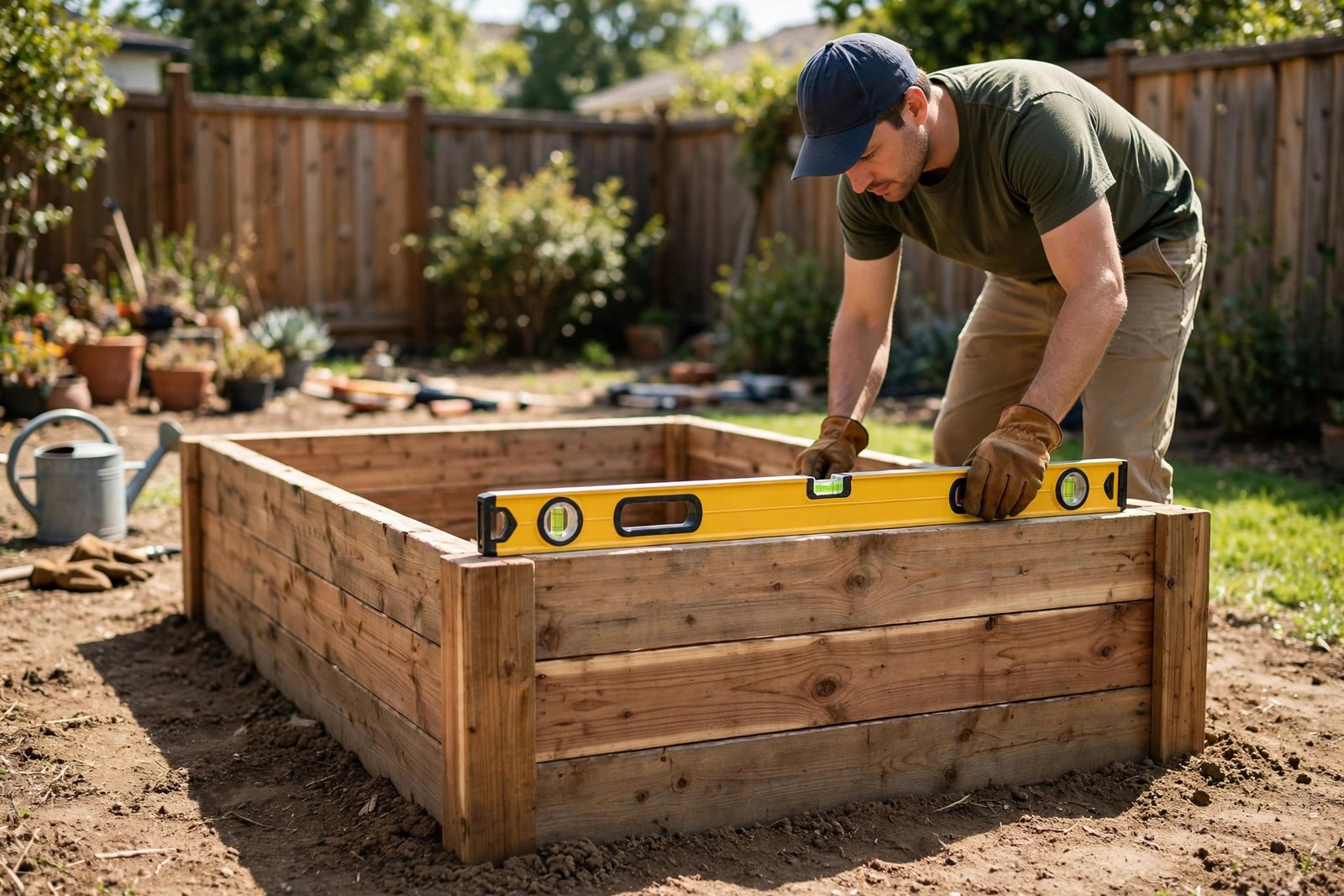 Leveling the raised bed frame