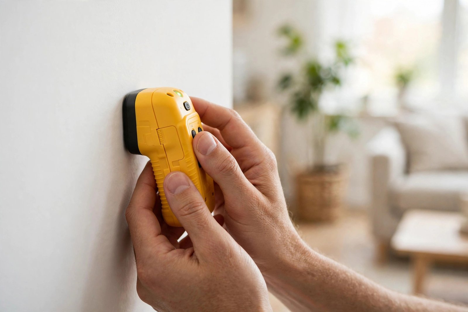 Using a stud finder to locate wall studs